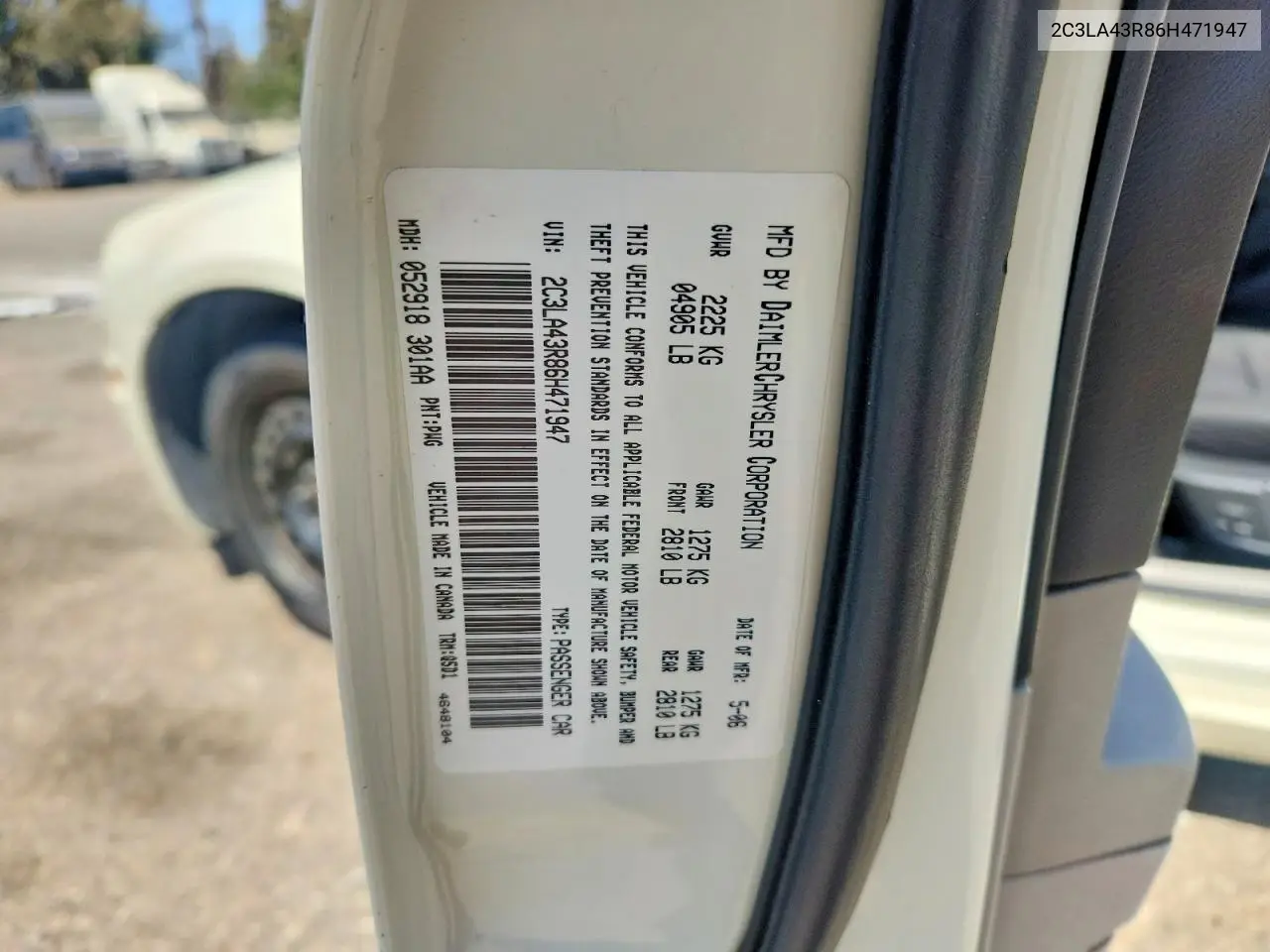 2006 Chrysler 300 VIN: 2C3LA43R86H471947 Lot: 61299416