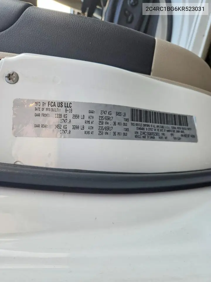 2019 Chrysler Pacifica Touring L VIN: 2C4RC1BG6KR523031 Lot: 61584816
