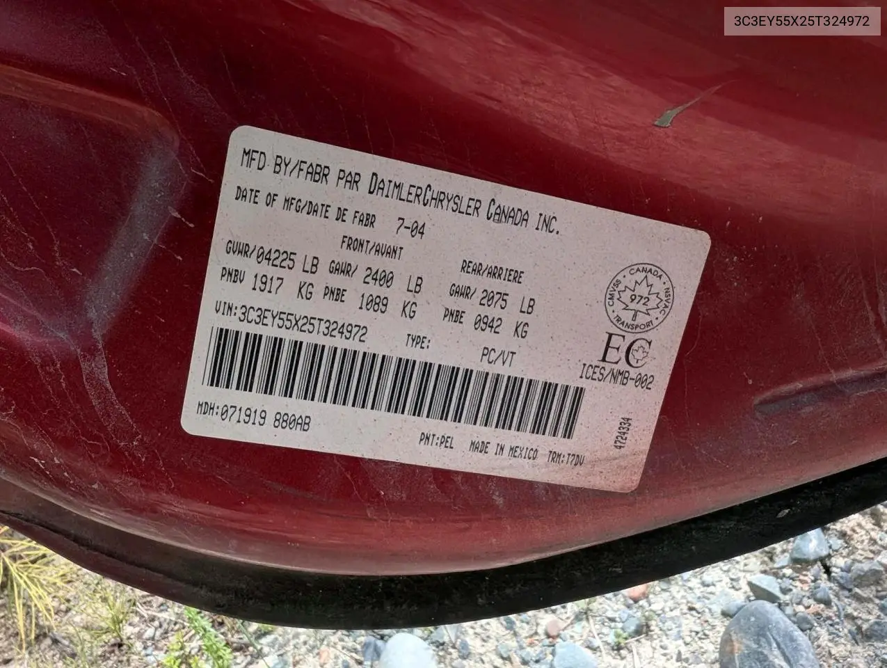 2005 Chrysler Pt Cruiser Touring VIN: 3C3EY55X25T324972 Lot: 59248726