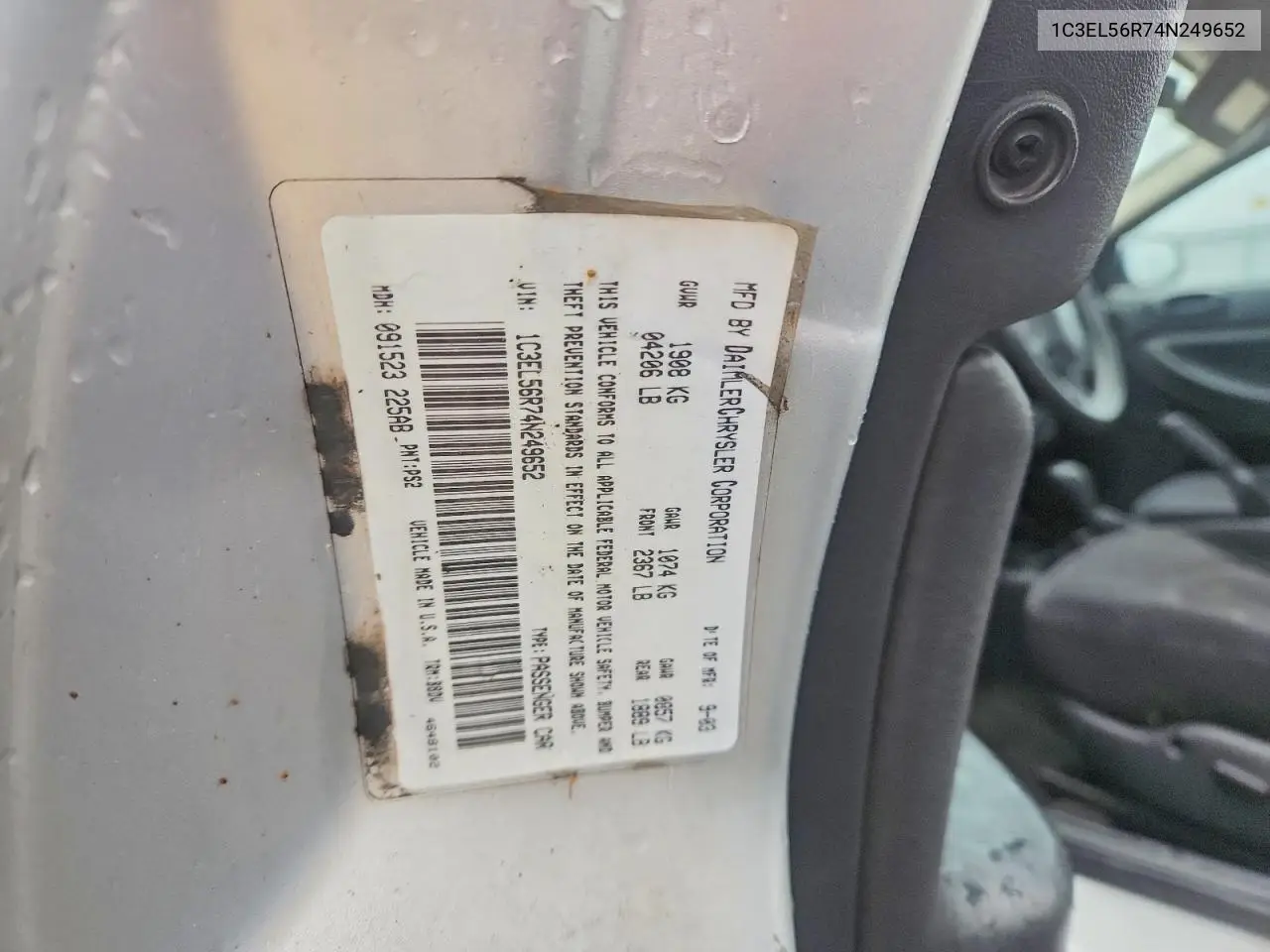 2004 Chrysler Sebring Lxi VIN: 1C3EL56R74N249652 Lot: 54206986