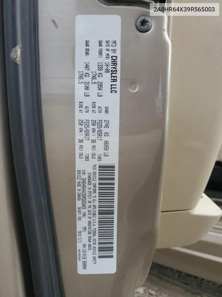 2A8HR64X39R565003 2009 Chrysler Town & Country Limited