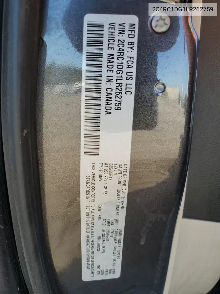 2C4RC1DG1LR262759 2020 Chrysler Voyager Lxi
