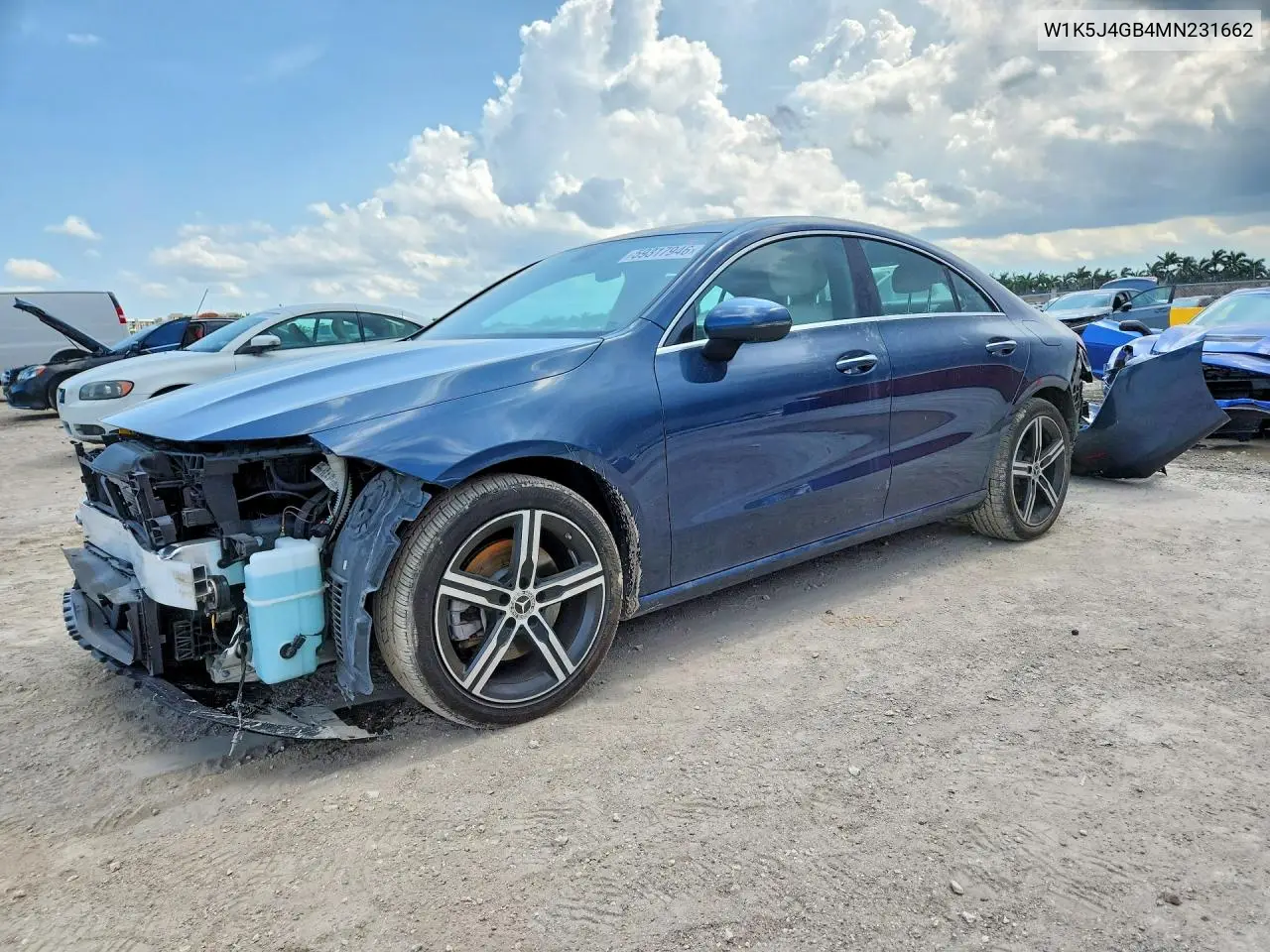 2021 Mercedes-Benz Cla 250 VIN: W1K5J4GB4MN231662 Lot: 59317946
