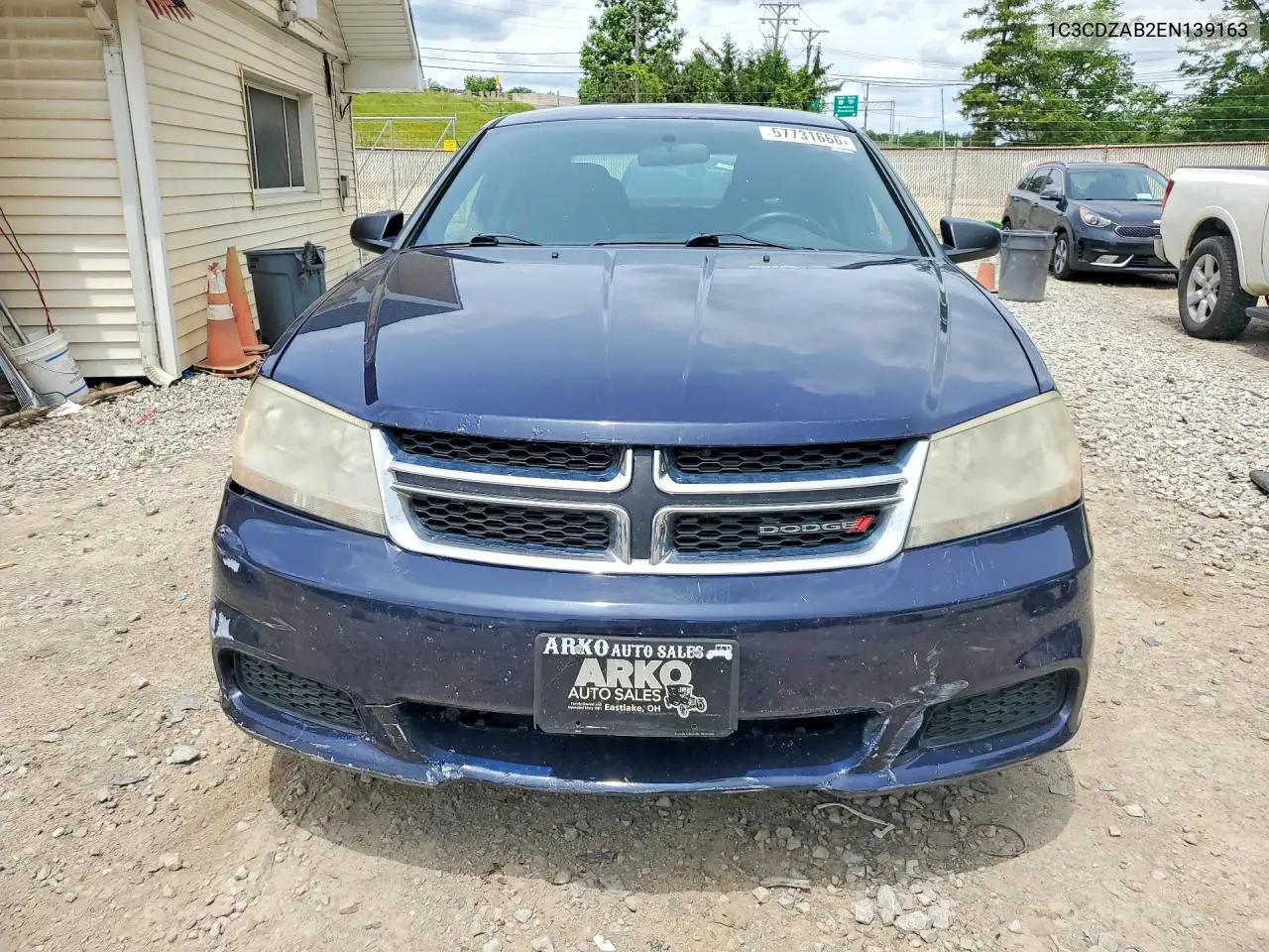 2014 Dodge Avenger Se VIN: 1C3CDZAB2EN139163 Lot: 57731666