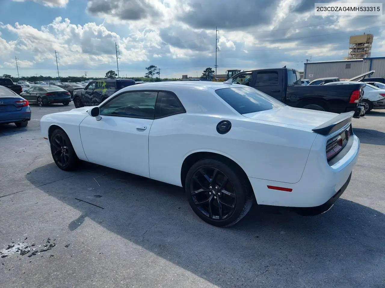 2021 Dodge Challenger Sxt VIN: 2C3CDZAG4MH533315 Lot: 57188426