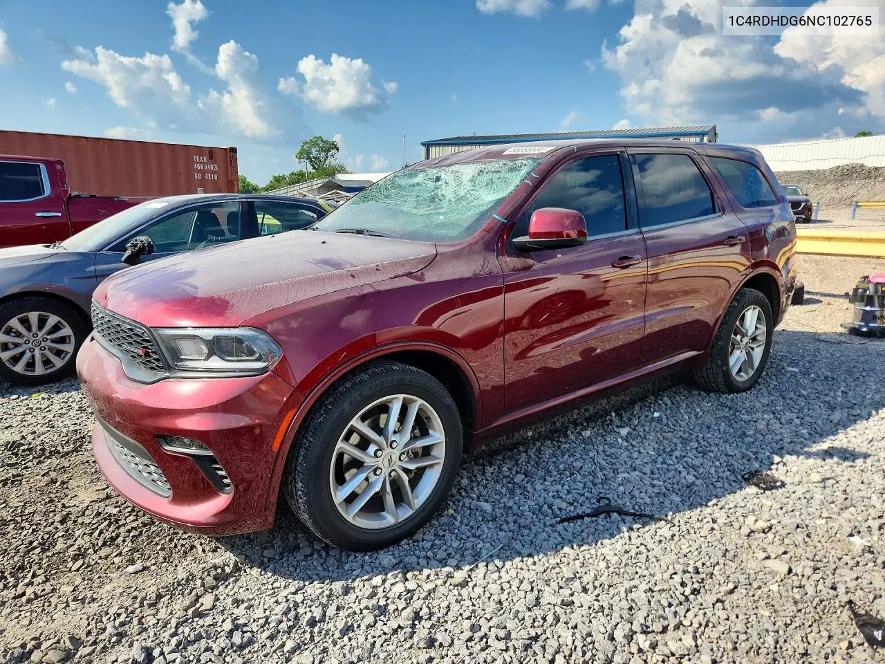 2022 Dodge Durango Gt VIN: 1C4RDHDG6NC102765 Lot: 56896606