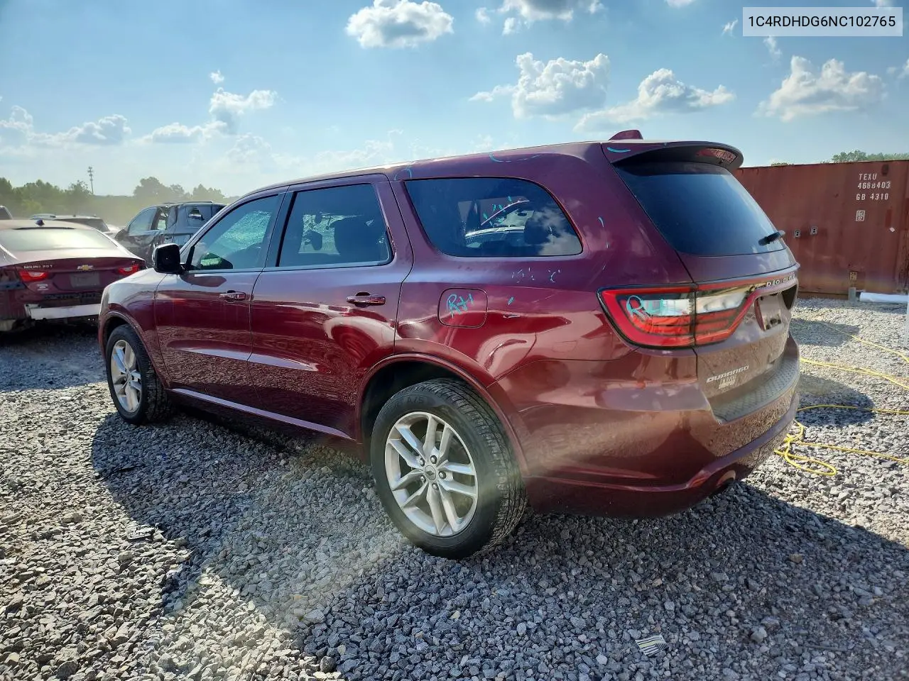 2022 Dodge Durango Gt VIN: 1C4RDHDG6NC102765 Lot: 56896606