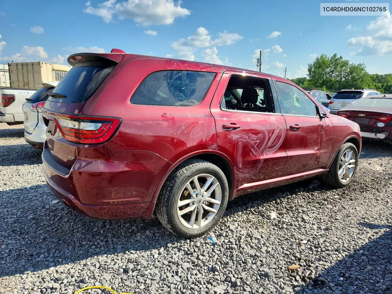 2022 Dodge Durango Gt VIN: 1C4RDHDG6NC102765 Lot: 56896606