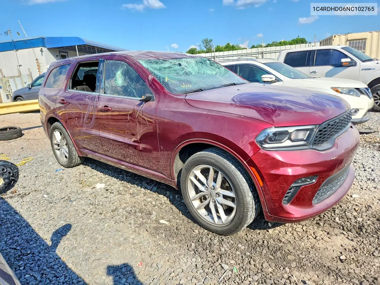 2022 Dodge Durango Gt VIN: 1C4RDHDG6NC102765 Lot: 56896606