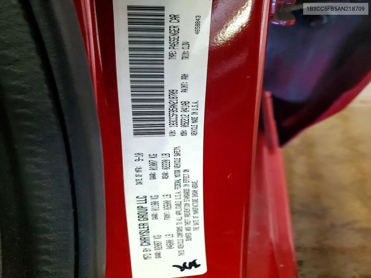2010 Dodge Avenger R/T VIN: 1B3CC5FB5AN218709 Lot: 60679696
