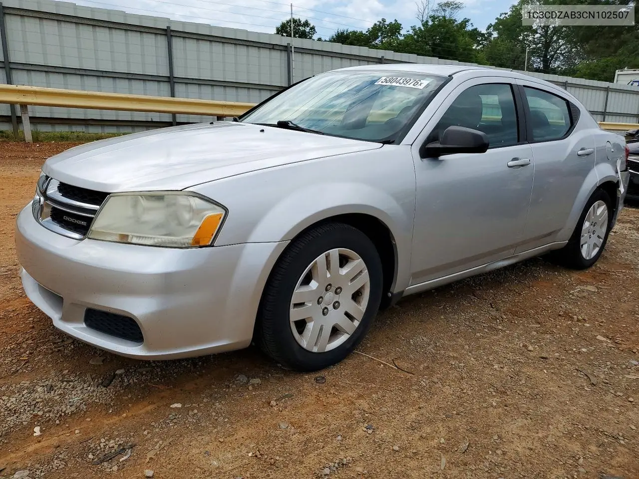 2012 Dodge Avenger Se VIN: 1C3CDZAB3CN102507 Lot: 58043976