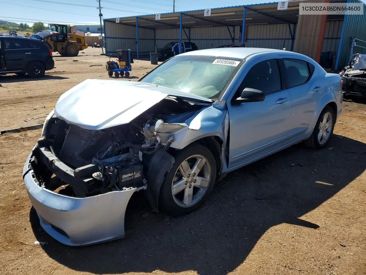 2013 Dodge Avenger Se VIN: 1C3CDZAB6DN664600 Lot: 58920566