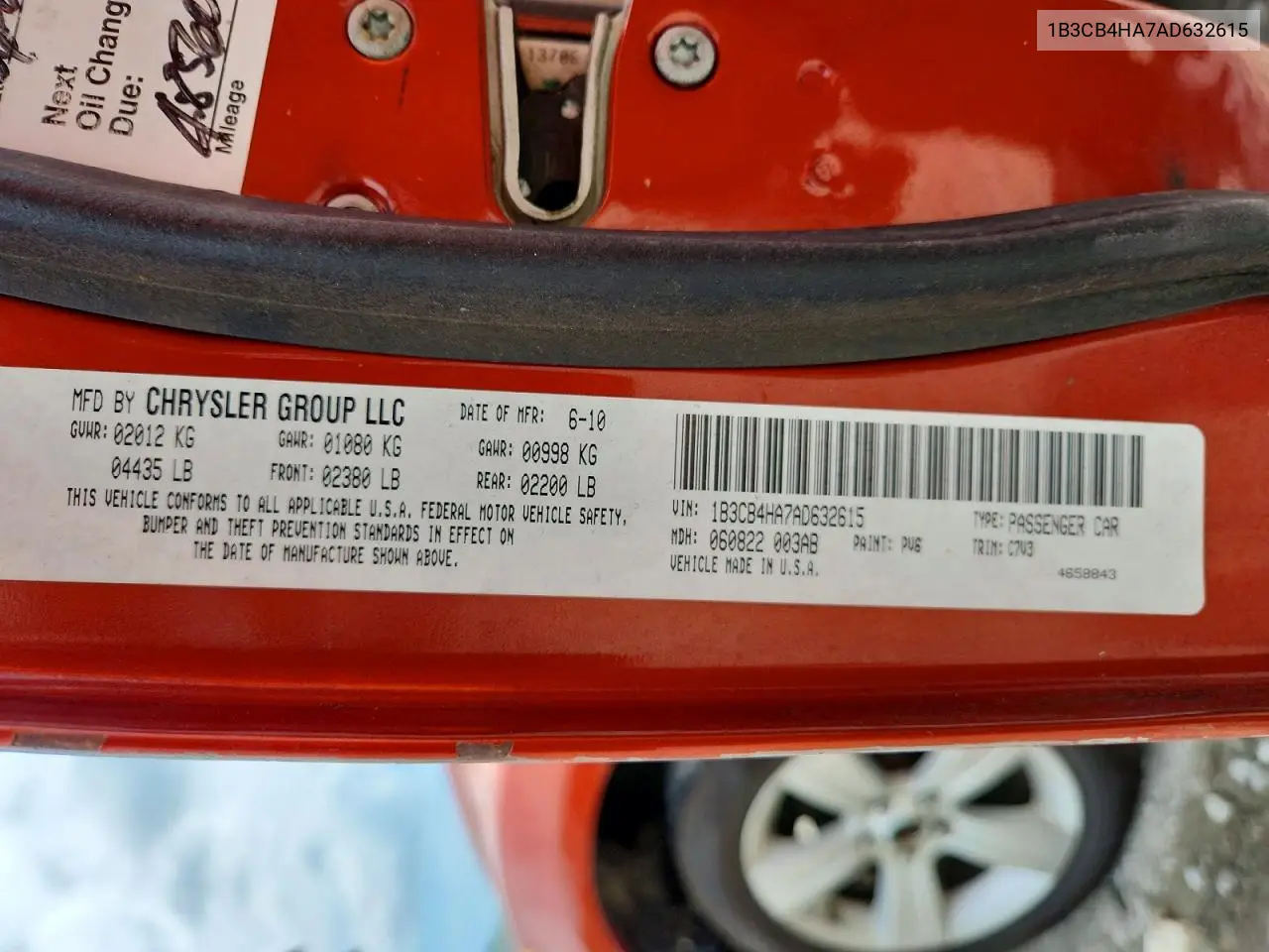 2010 Dodge Caliber Sxt VIN: 1B3CB4HA7AD632615 Lot: 56265336