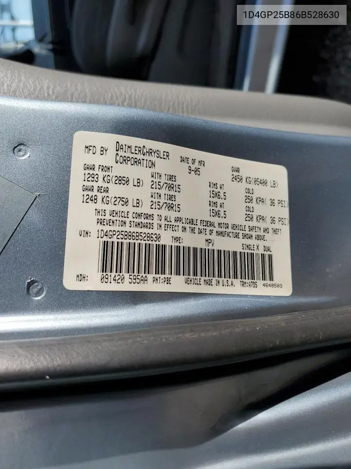 1D4GP25B86B528630 2006 Dodge Caravan Se