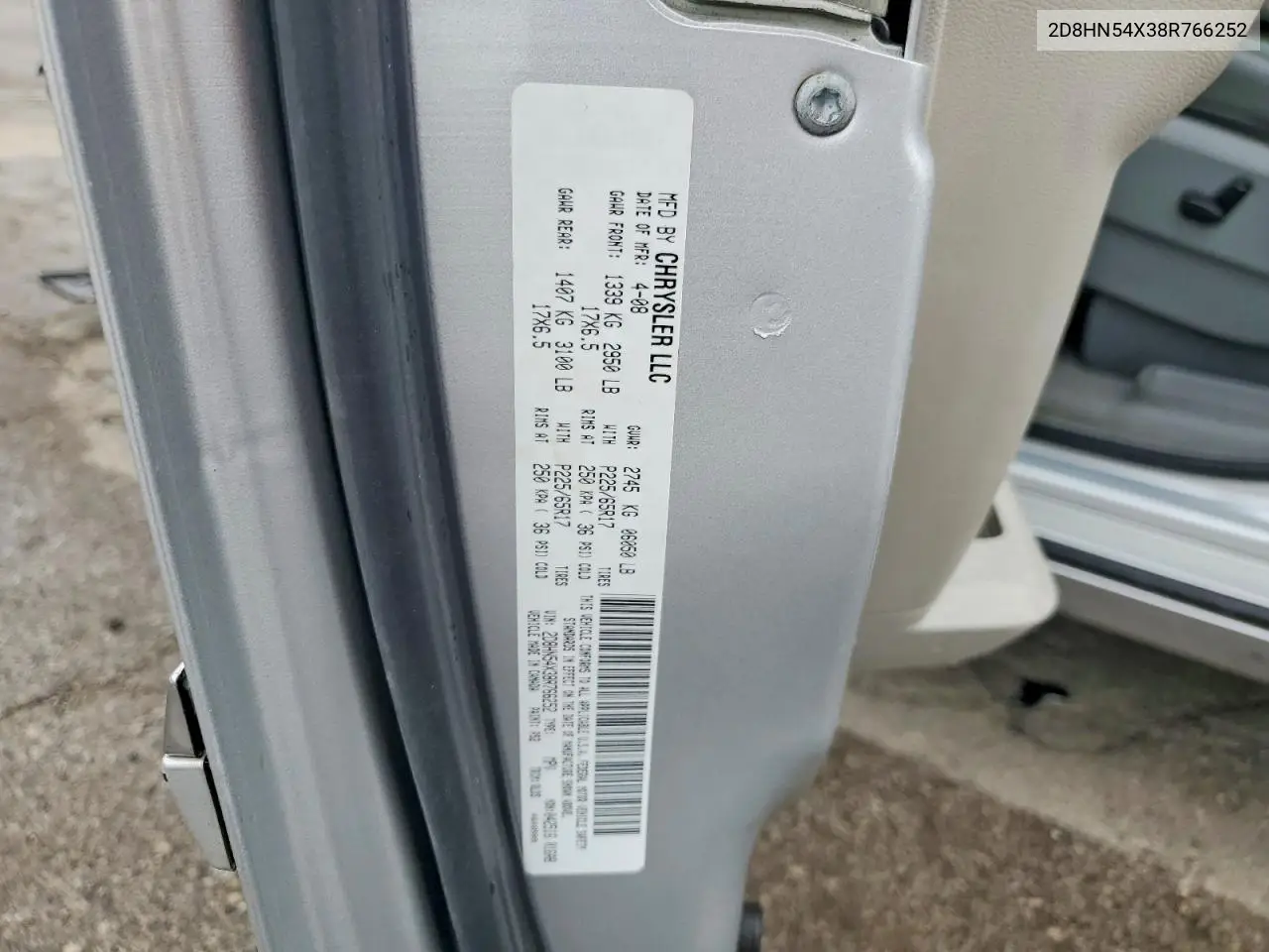 2008 Dodge Grand Caravan Sxt VIN: 2D8HN54X38R766252 Lot: 58447476