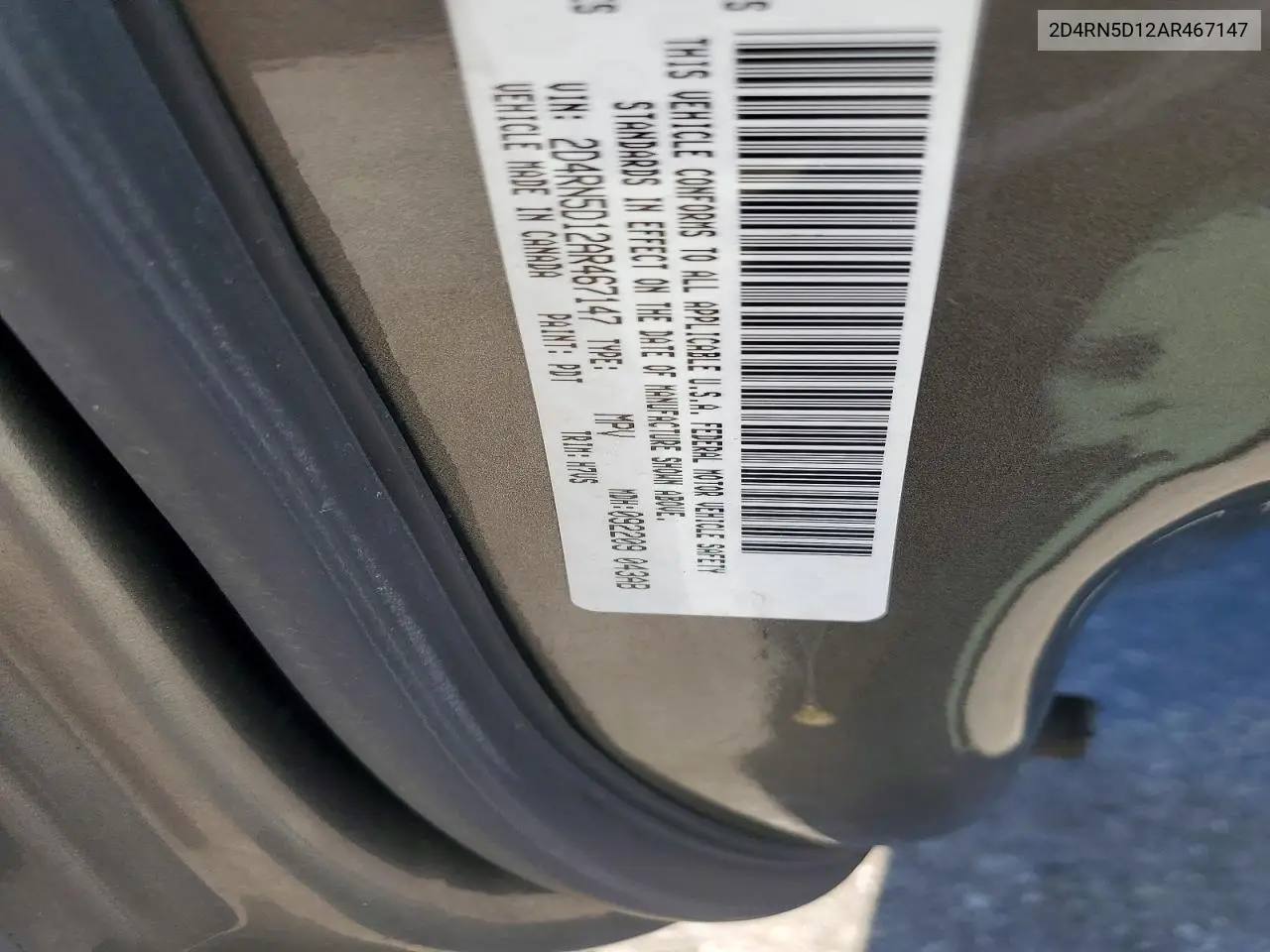 2010 Dodge Grand Caravan Sxt VIN: 2D4RN5D12AR467147 Lot: 58322676