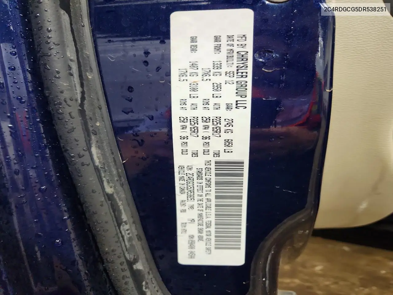 2013 Dodge Grand Caravan Sxt VIN: 2C4RDGCG5DR538251 Lot: 56965216