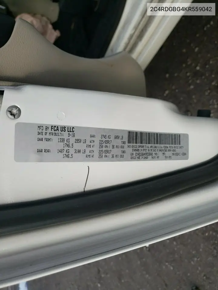 2C4RDGBG4KR559042 2019 Dodge Grand Caravan Se