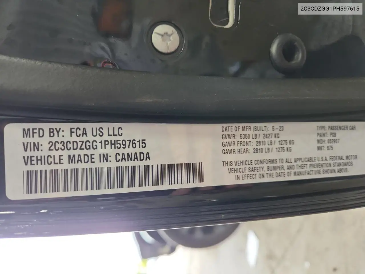 2C3CDZGG1PH597615 2023 Dodge Challenger Sxt
