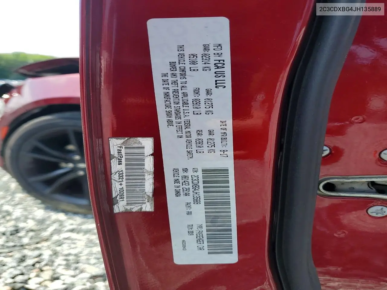 2018 Dodge Charger Sxt VIN: 2C3CDXBG4JH135889 Lot: 59727566