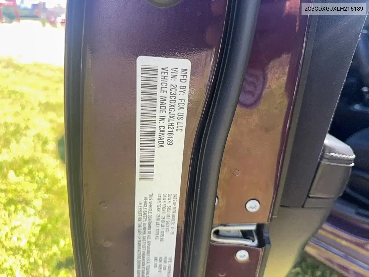 2C3CDXGJXLH216189 2020 Dodge Charger Scat Pack