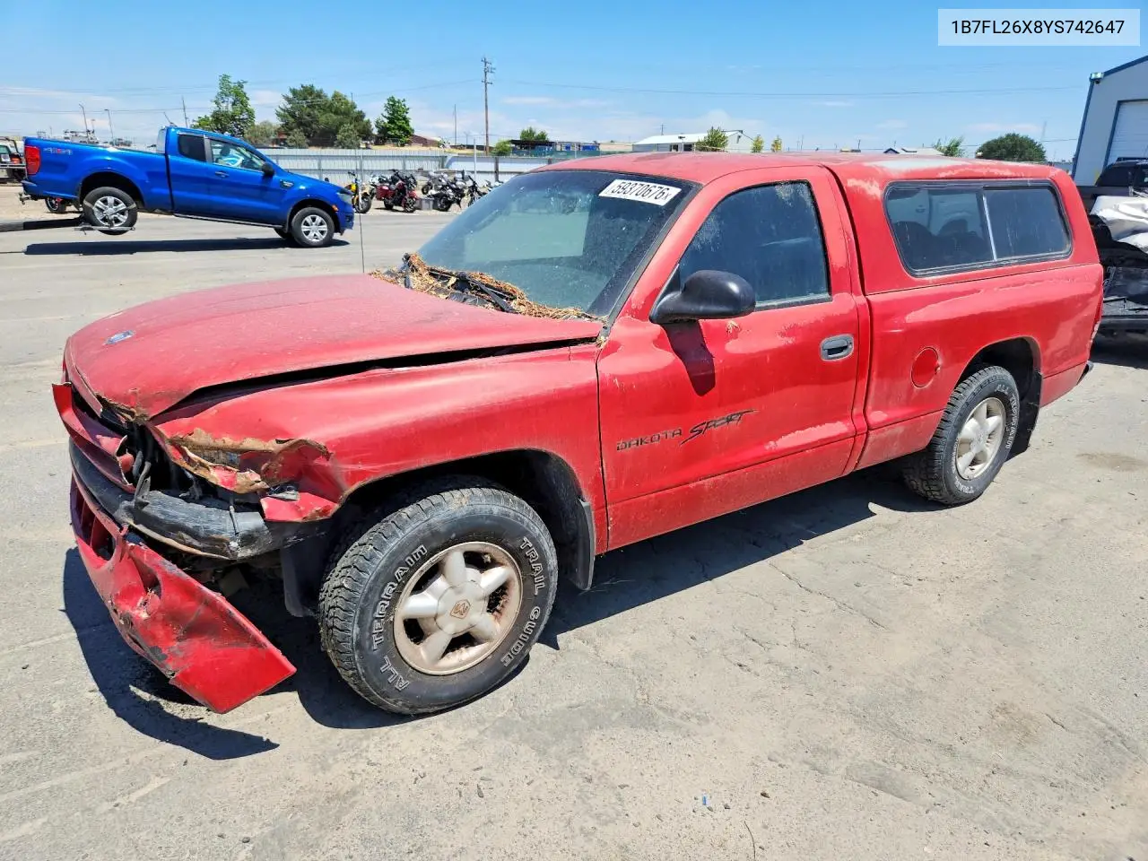 2000 Dodge Dakota VIN: 1B7FL26X8YS742647 Lot: 59370676