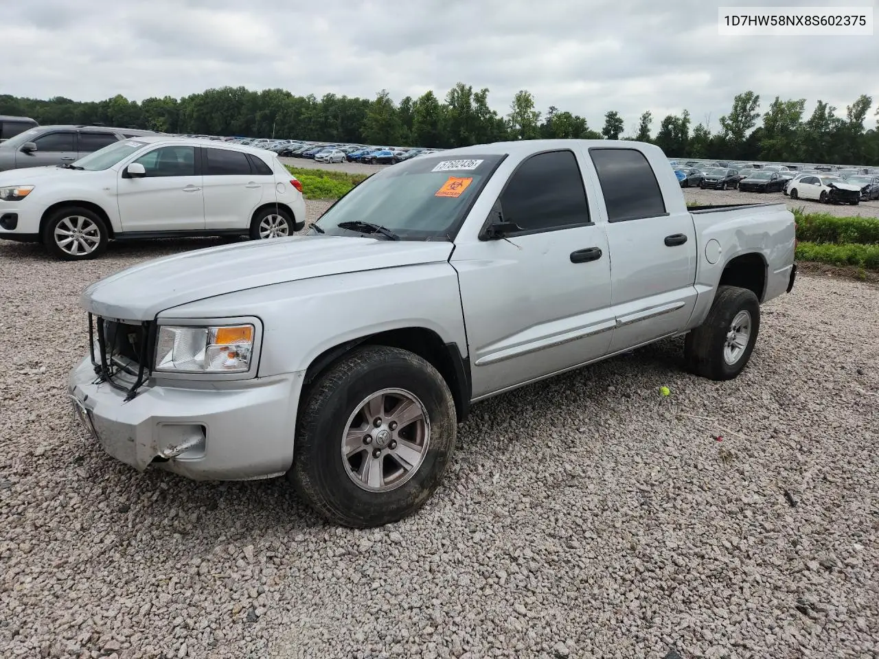 2008 Dodge Dakota Quad Laramie VIN: 1D7HW58NX8S602375 Lot: 57602436