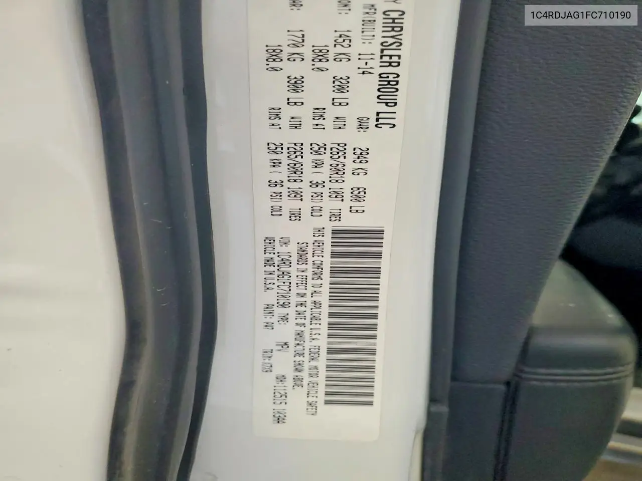2015 Dodge Durango Sxt VIN: 1C4RDJAG1FC710190 Lot: 61377186