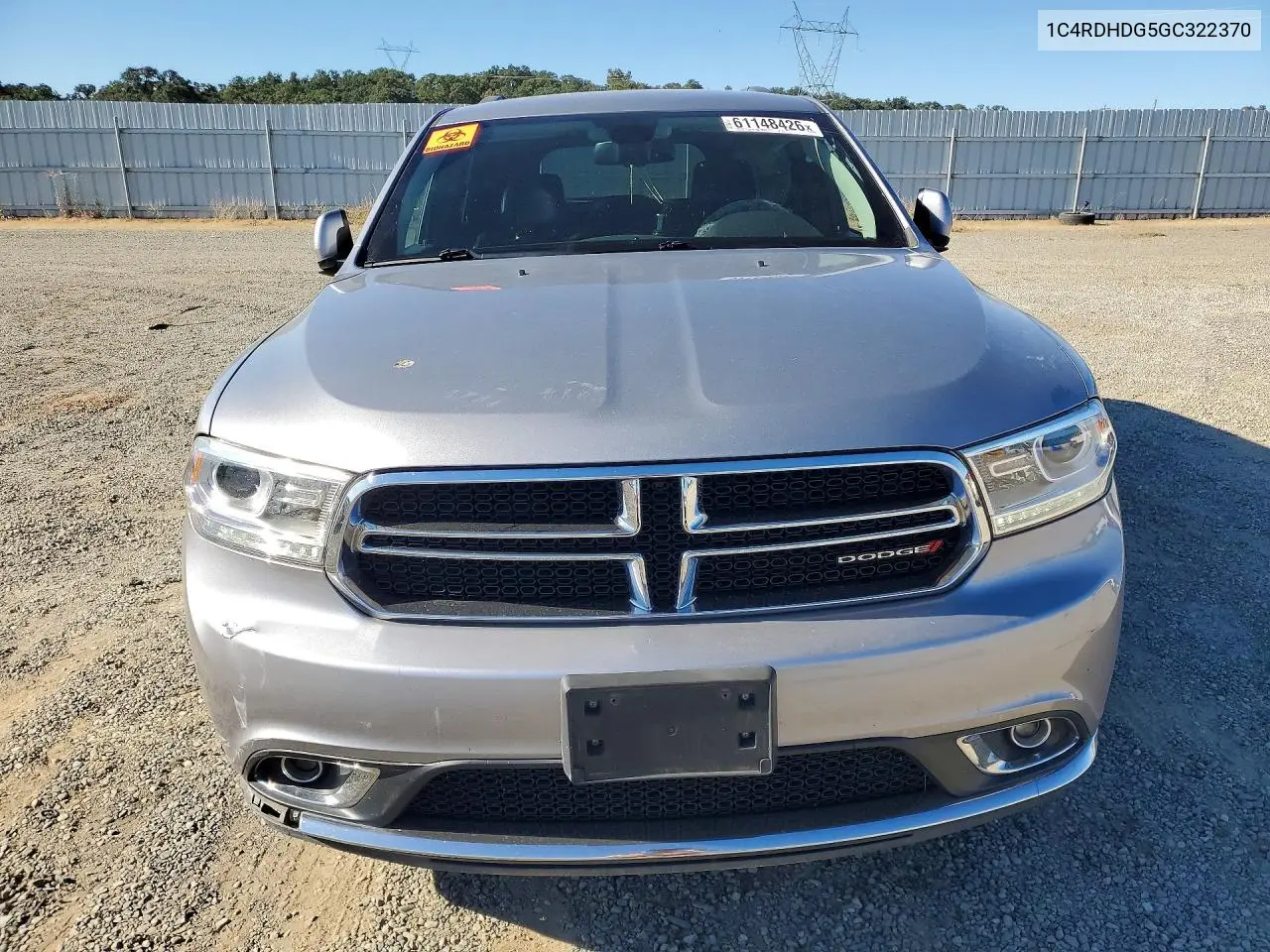 2016 Dodge Durango Limited VIN: 1C4RDHDG5GC322370 Lot: 61148426