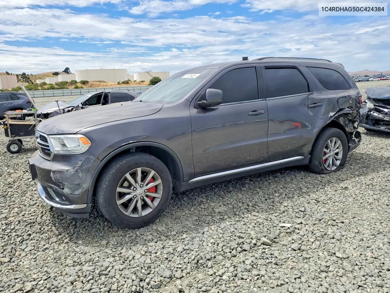 2016 Dodge Durango Sxt VIN: 1C4RDHAG5GC424384 Lot: 61976926