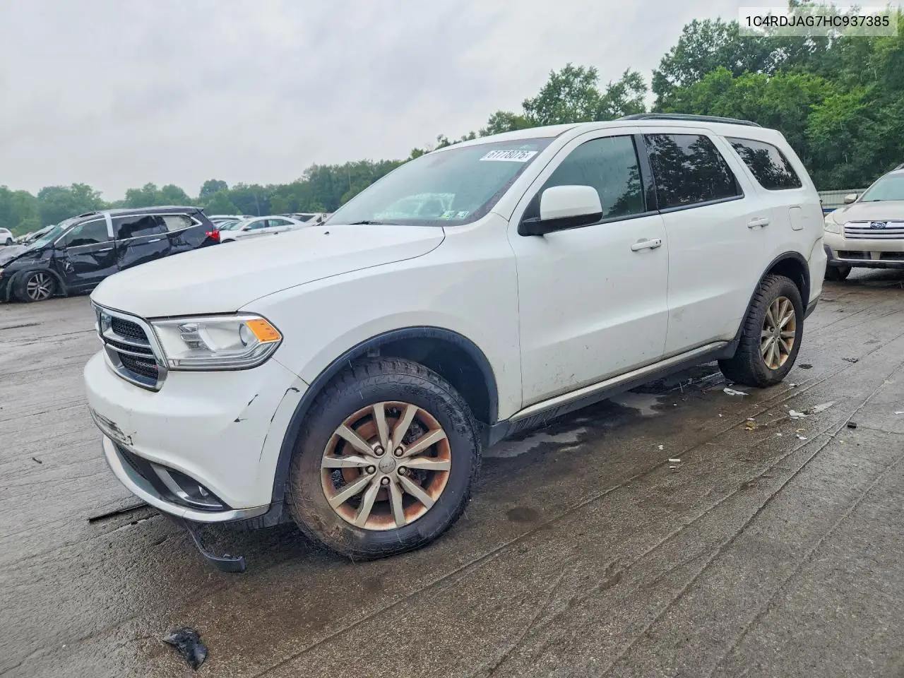 2017 Dodge Durango Sxt VIN: 1C4RDJAG7HC937385 Lot: 61778076