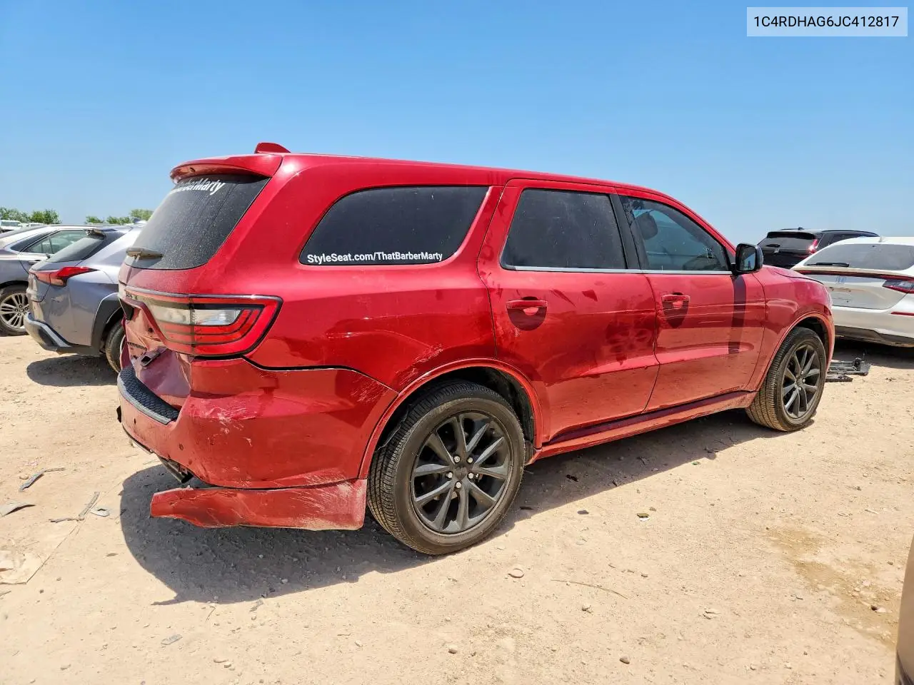 2018 Dodge Durango Sxt VIN: 1C4RDHAG6JC412817 Lot: 62123796