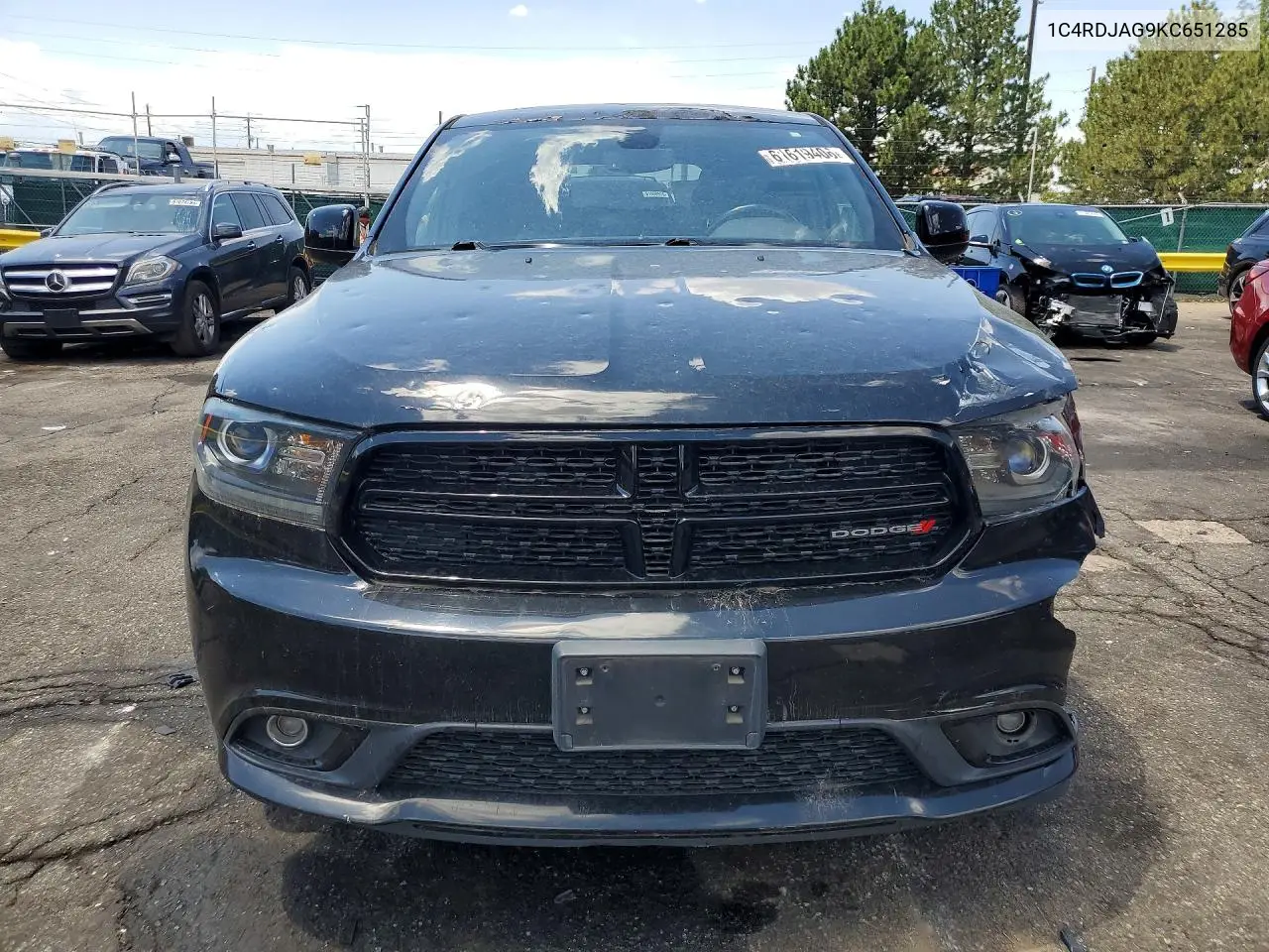 2019 Dodge Durango Sxt VIN: 1C4RDJAG9KC651285 Lot: 61619406