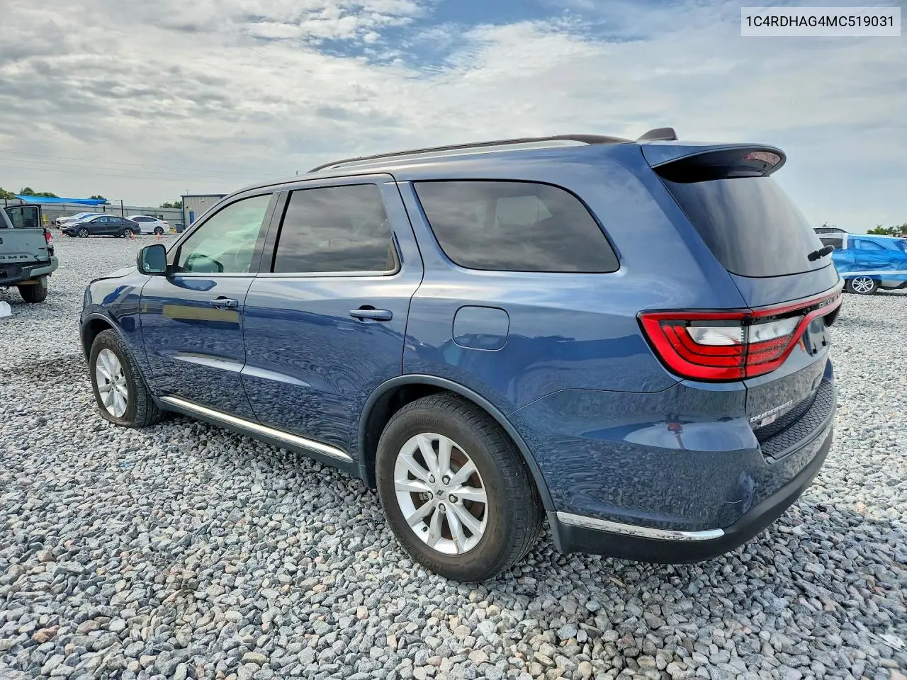 2021 Dodge Durango Sxt VIN: 1C4RDHAG4MC519031 Lot: 55713456