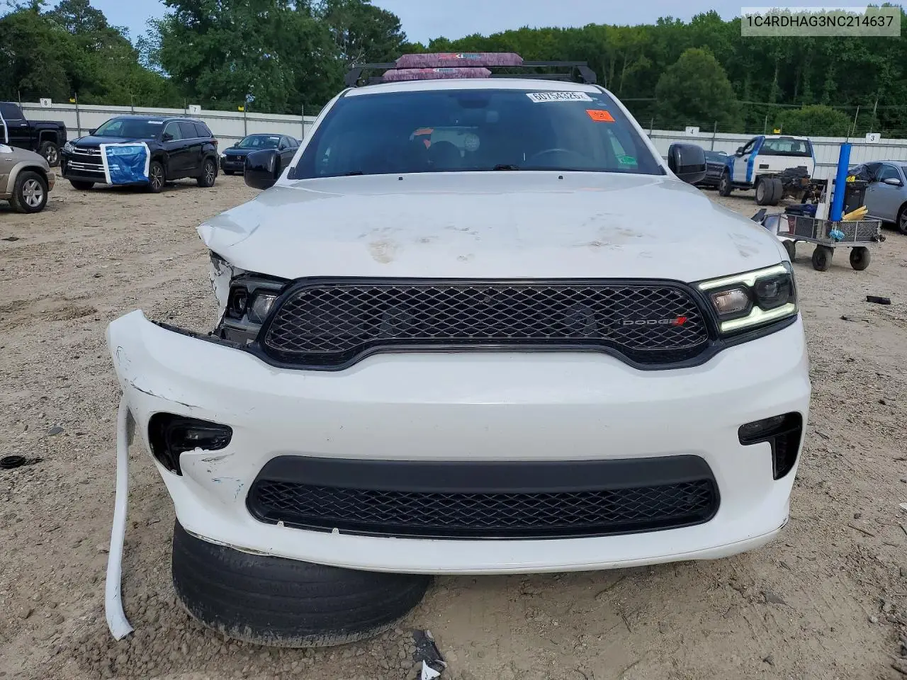 2022 Dodge Durango Sxt VIN: 1C4RDHAG3NC214637 Lot: 60754326
