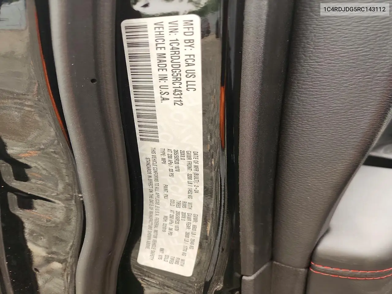 2024 Dodge Durango Gt VIN: 1C4RDJDG5RC143112 Lot: 61029446