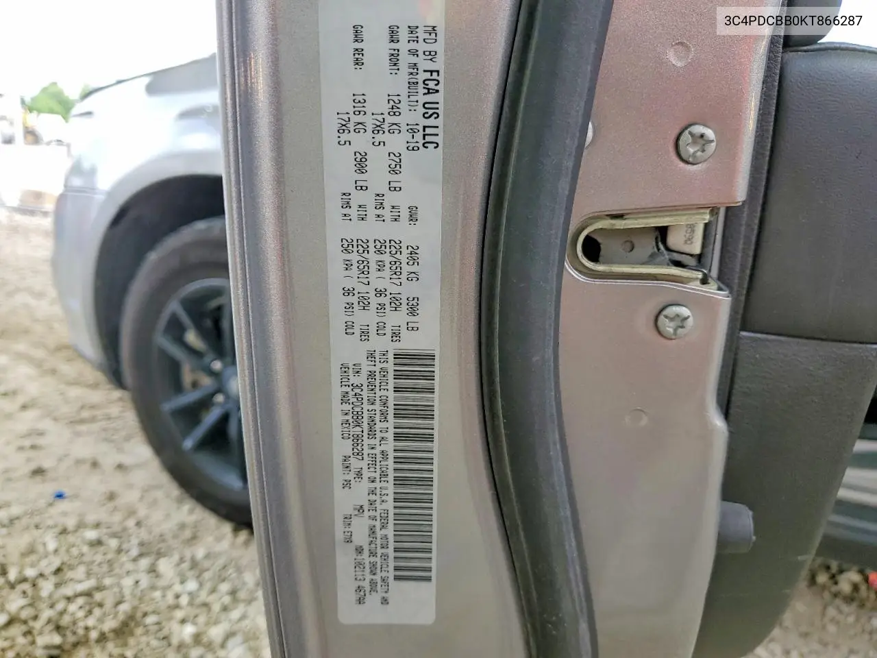 2019 Dodge Journey VIN: 3C4PDCBB0KT866287 Lot: 56894016