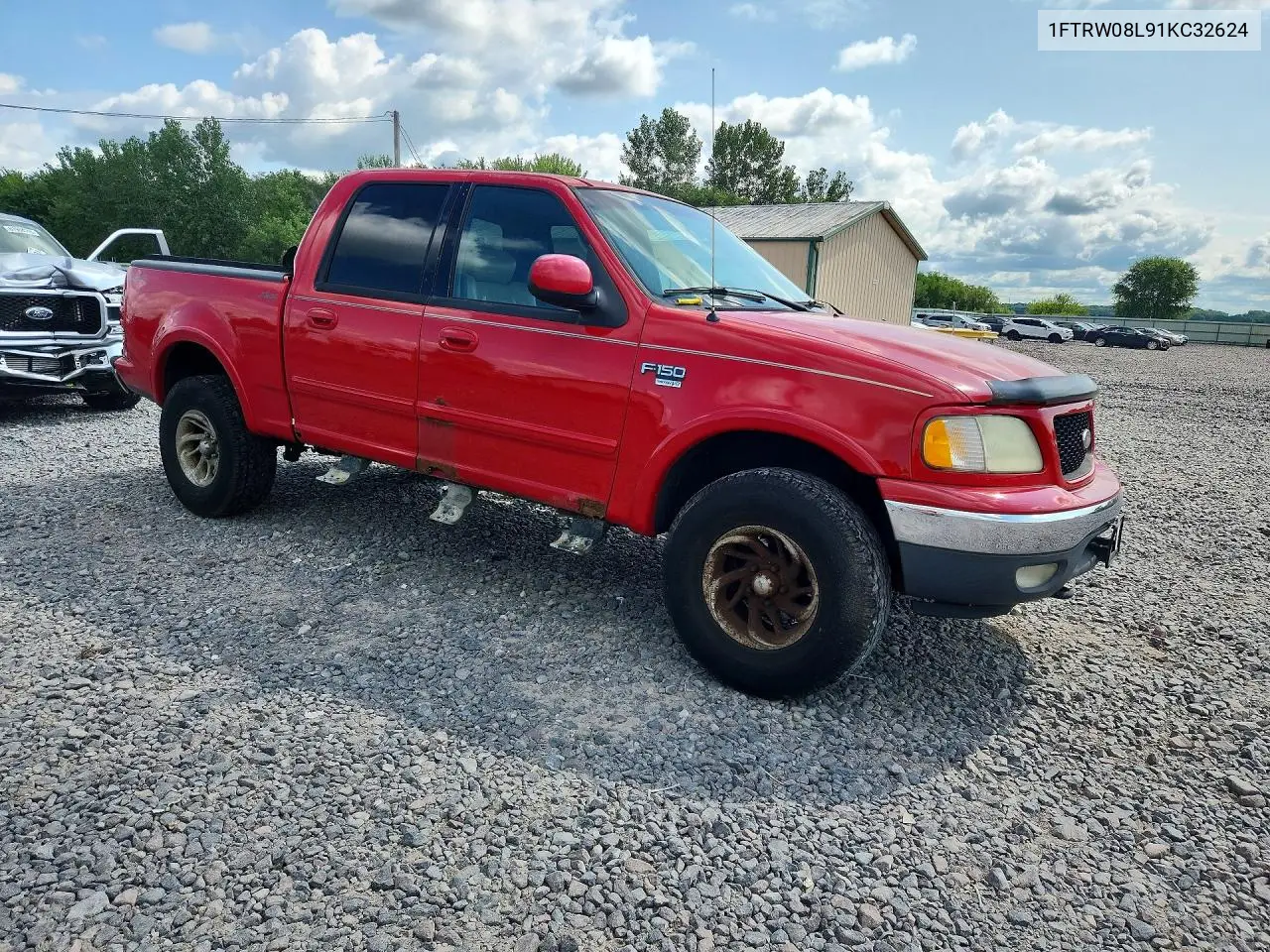 2001 Ford F150 Supercrew VIN: 1FTRW08L91KC32624 Lot: 60335706