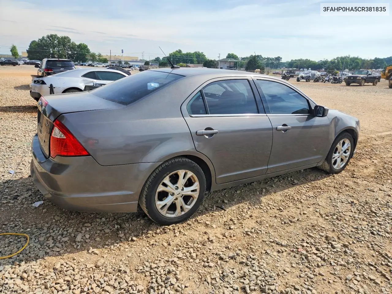 2012 Ford Fusion Se VIN: 3FAHP0HA5CR381835 Lot: 57168066