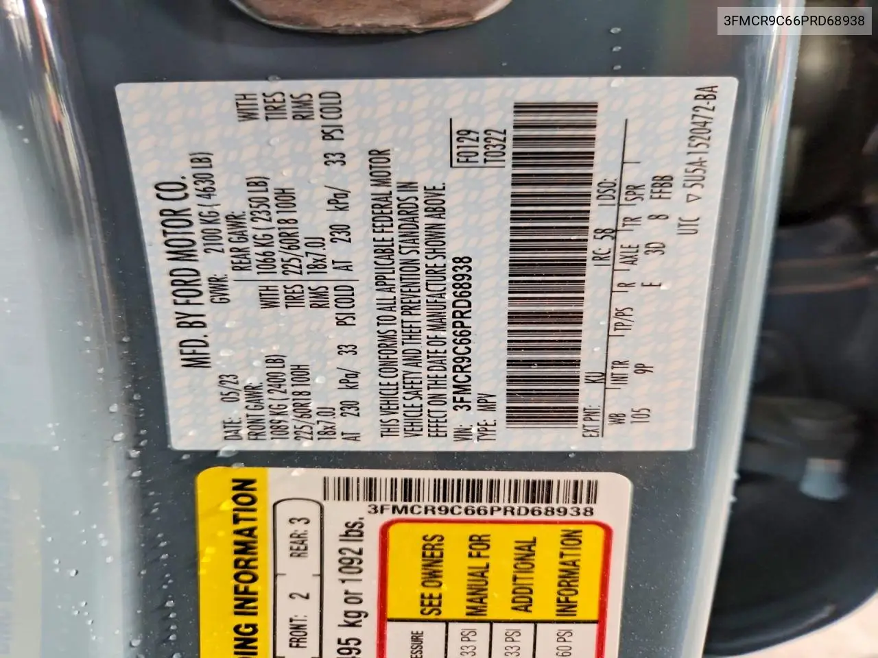 2023 Ford Bronco Sport Outer Banks VIN: 3FMCR9C66PRD68938 Lot: 58019236