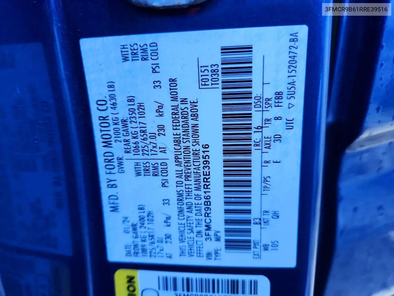 2024 Ford Bronco Sport Big Bend VIN: 3FMCR9B61RRE39516 Lot: 56692826