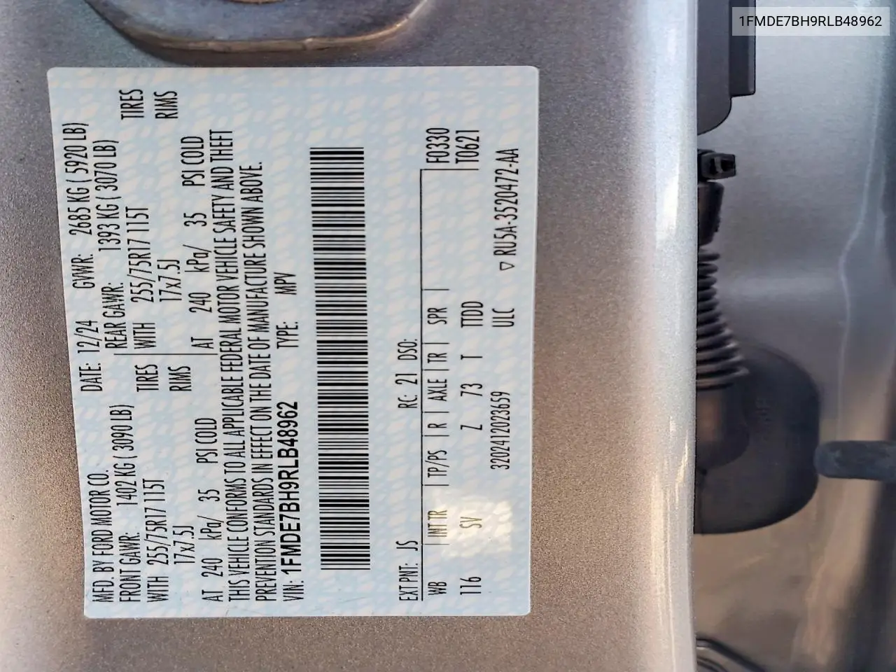 2024 Ford Bronco Big Bend VIN: 1FMDE7BH9RLB48962 Lot: 58512466