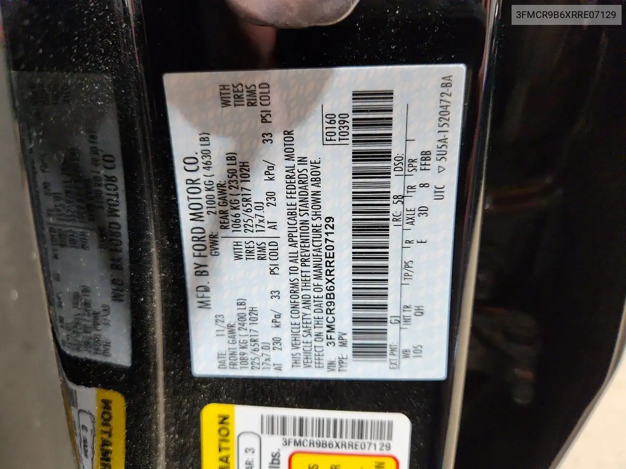 2024 Ford Bronco Sport Big Bend VIN: 3FMCR9B6XRRE07129 Lot: 97683335