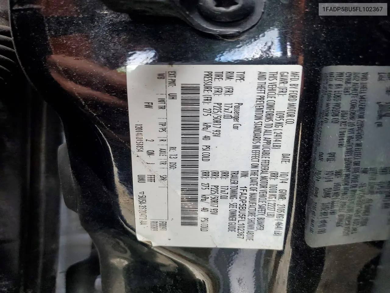 2015 Ford C-Max Sel VIN: 1FADP5BU5FL102367 Lot: 55333126