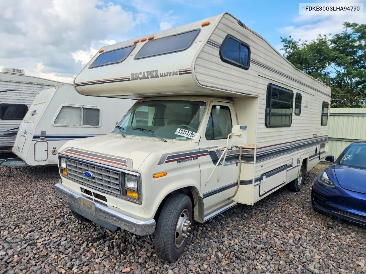1990 Ford Econoline E350 Cutaway Van VIN: 1FDKE30G3LHA94790 Lot: 59313796