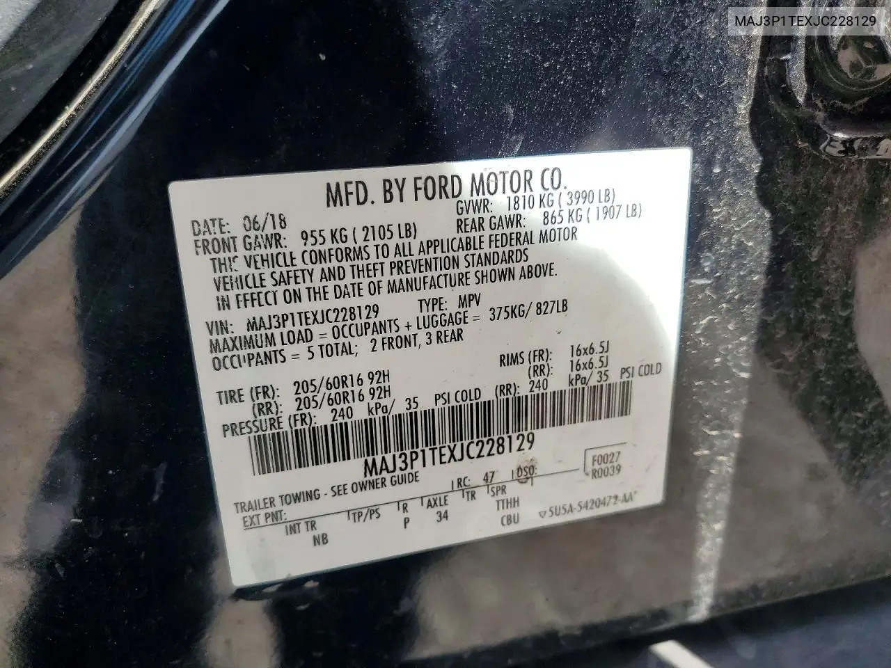2018 Ford Ecosport Se VIN: MAJ3P1TEXJC228129 Lot: 55933296