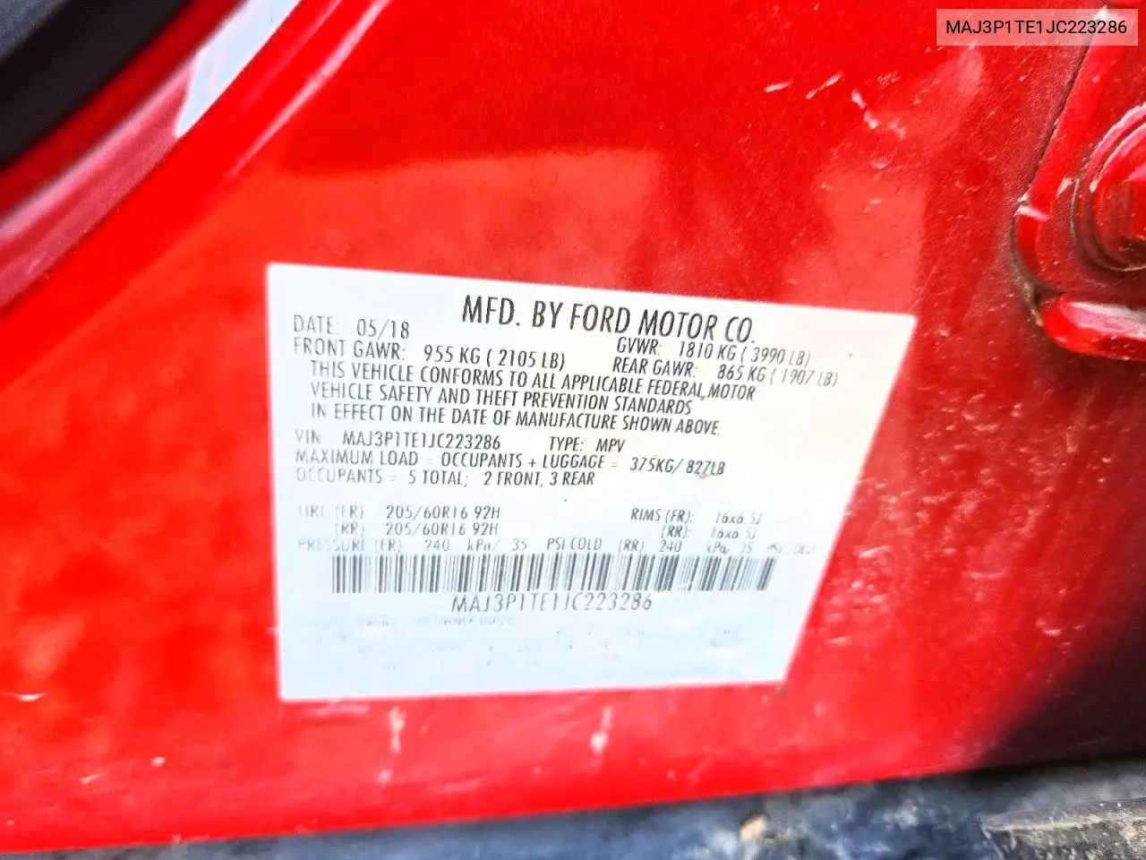 2018 Ford Ecosport VIN: MAJ3P1TE1JC223286 Lot: 61178616
