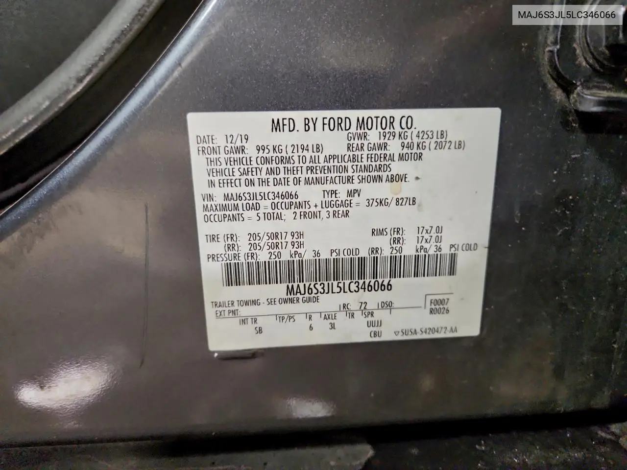 MAJ6S3JL5LC346066 2020 Ford Ecosport Ses