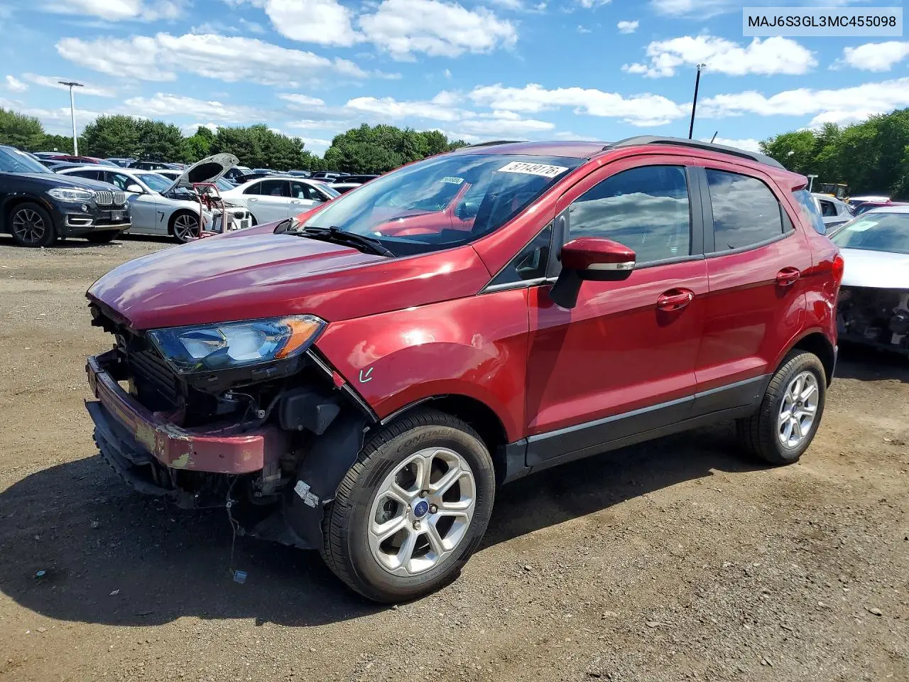 2021 Ford Ecosport Se VIN: MAJ6S3GL3MC455098 Lot: 57149176