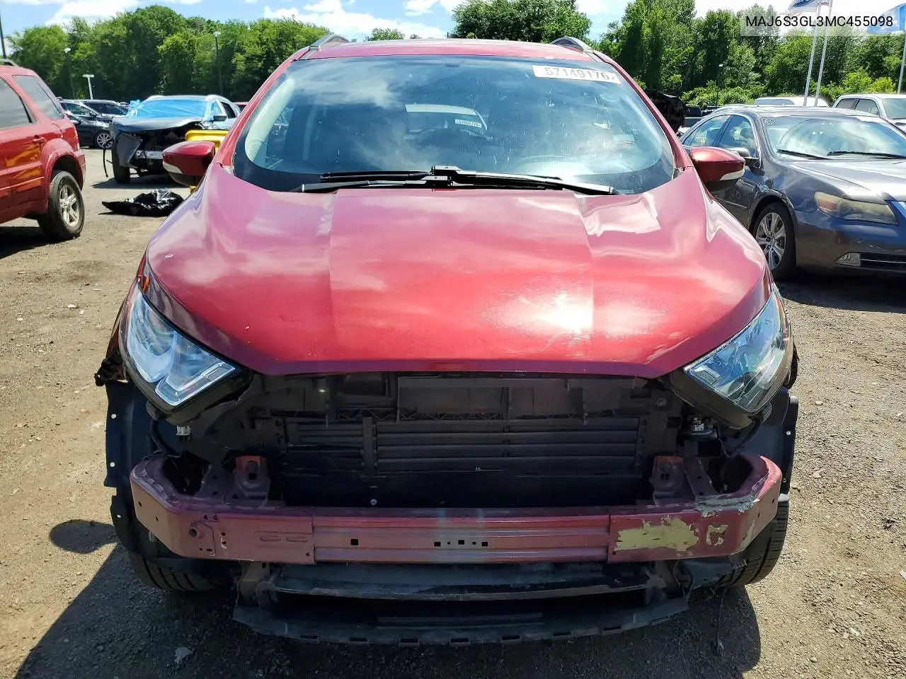 2021 Ford Ecosport Se VIN: MAJ6S3GL3MC455098 Lot: 57149176